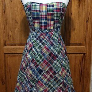J.Crew Strapless Patchwork Madras Plaid Dress – Size 4